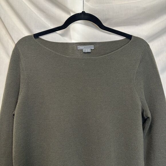 Vince Womens Long Sleeve Scoop Neck Sweatshirt Green 100% Wool Sz. Small‎ P. - Picture 6 of 10